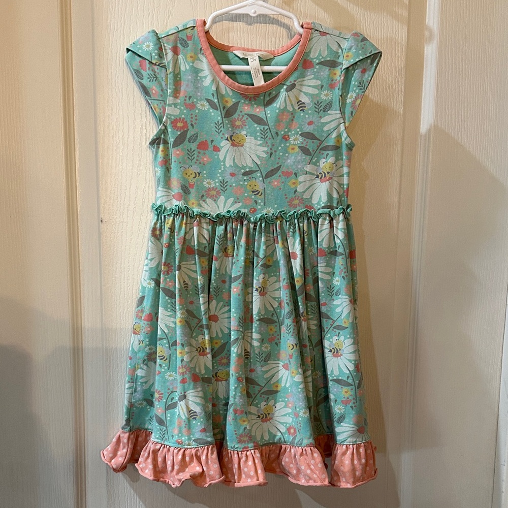 Matilda Jane Aqua Floral Dress with Coral Trim